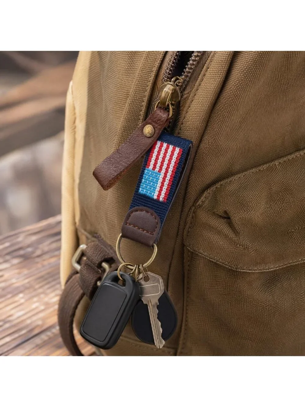 Leather USA Flag Keychain for Men & Women | Daily Use Patriotic Accessories